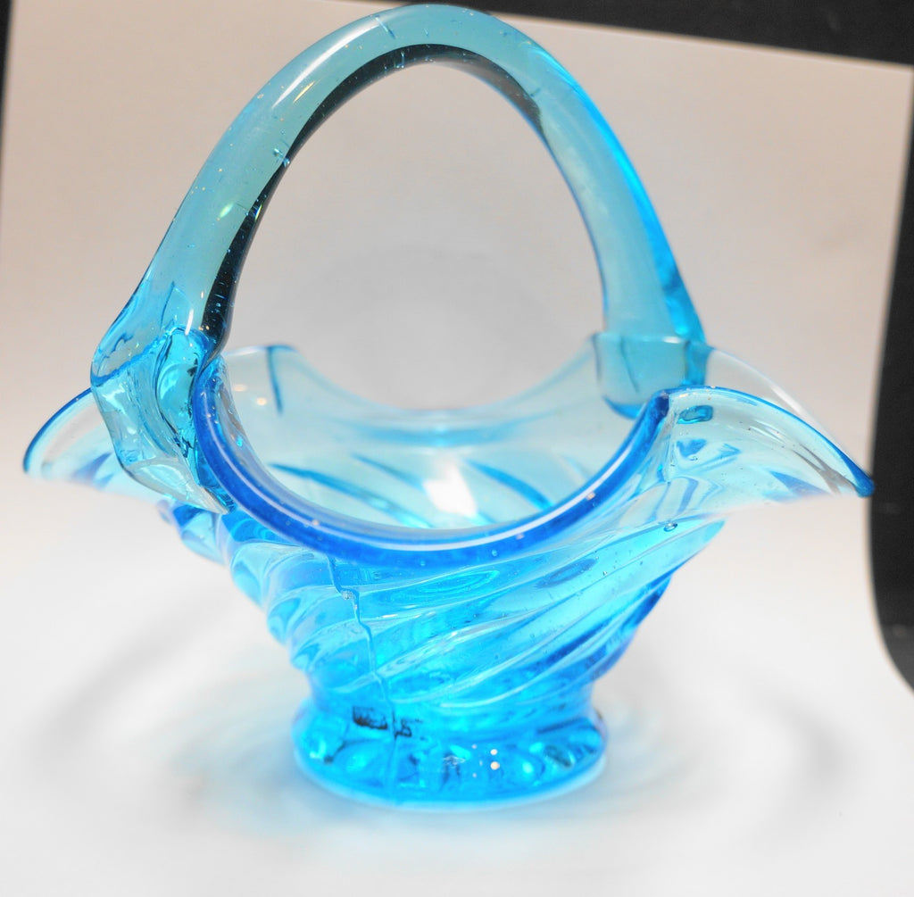 Electric Blue Swirl Art Glass Basket