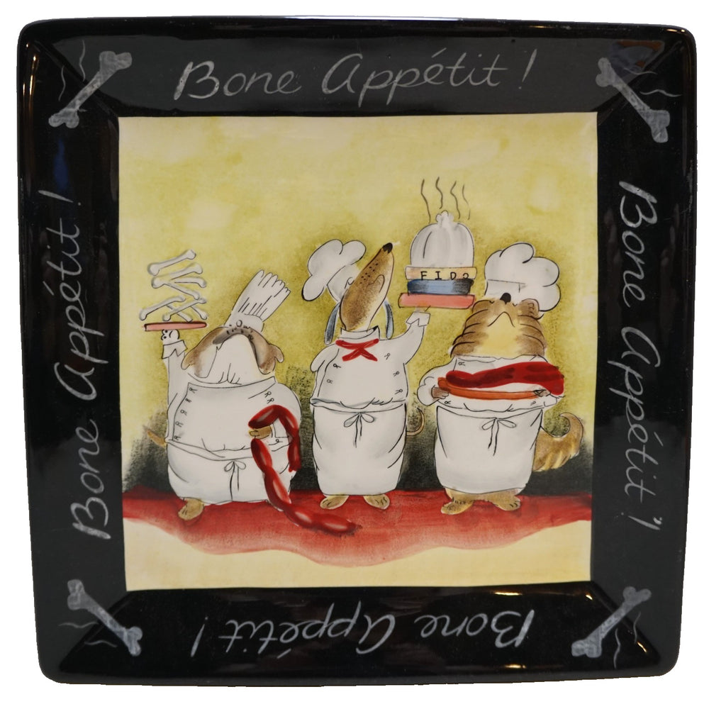 Bone Appetit! Certified International Square Platter 13 IN Dog Chefs