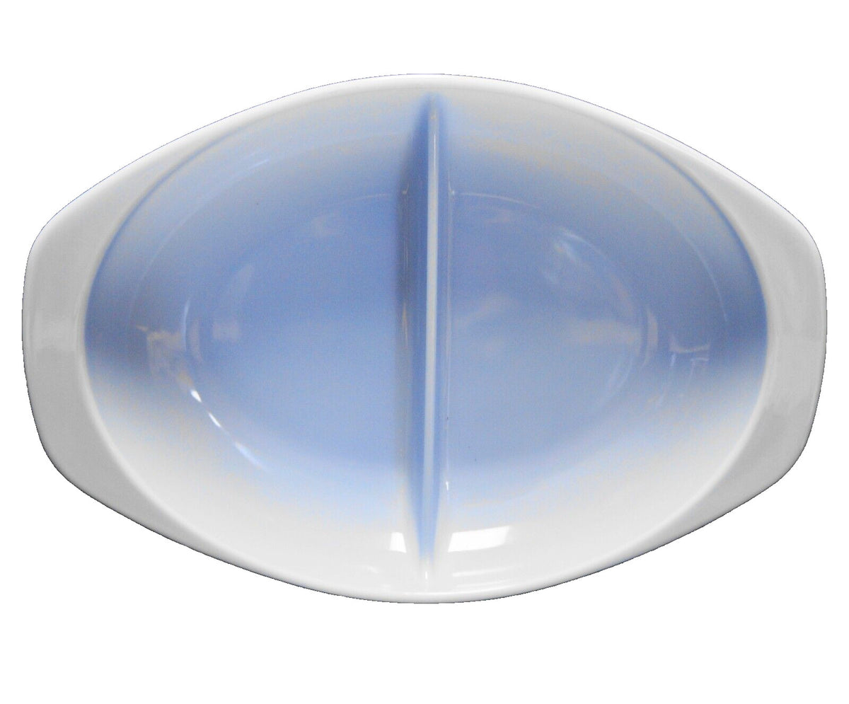 Pyrex Bluebelle Delphite Blue Oval Divided 1 1/2 Qt Dish