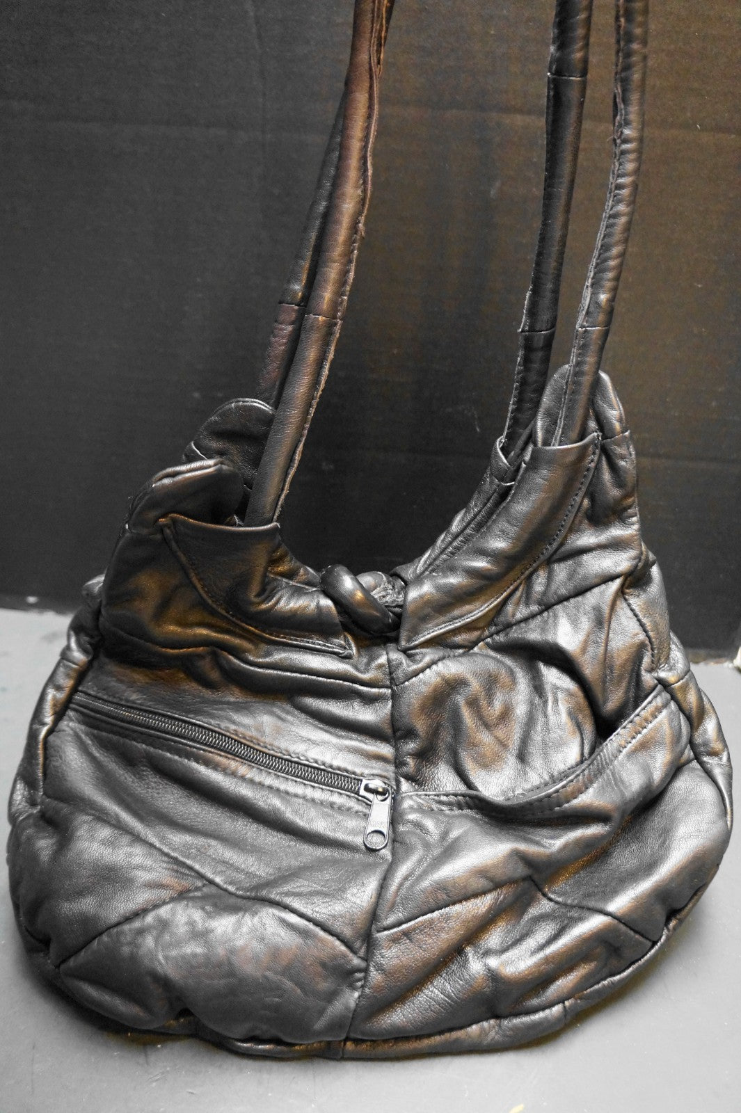 Black Leather Slouchy Hobo Shoulder Bag Purse Made in Mexico