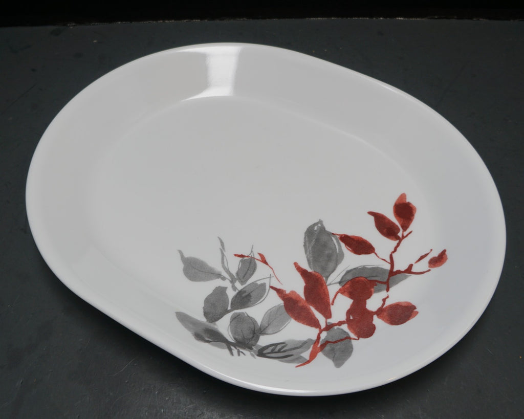 Corelle Kyoto Leaves Red Gray Oval Platter