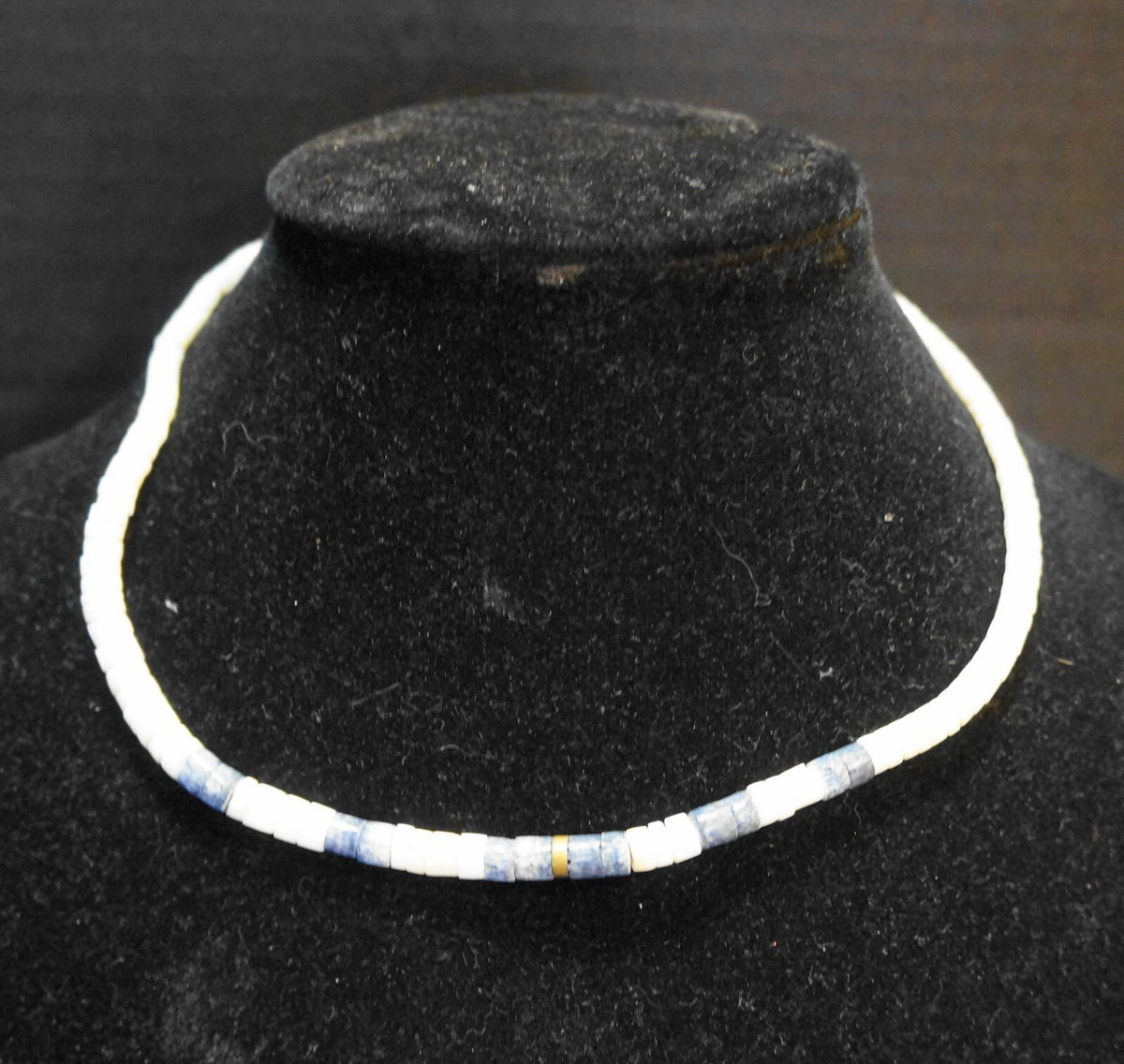 White Denim Indigo Blue Heishi Beads Choker Necklace