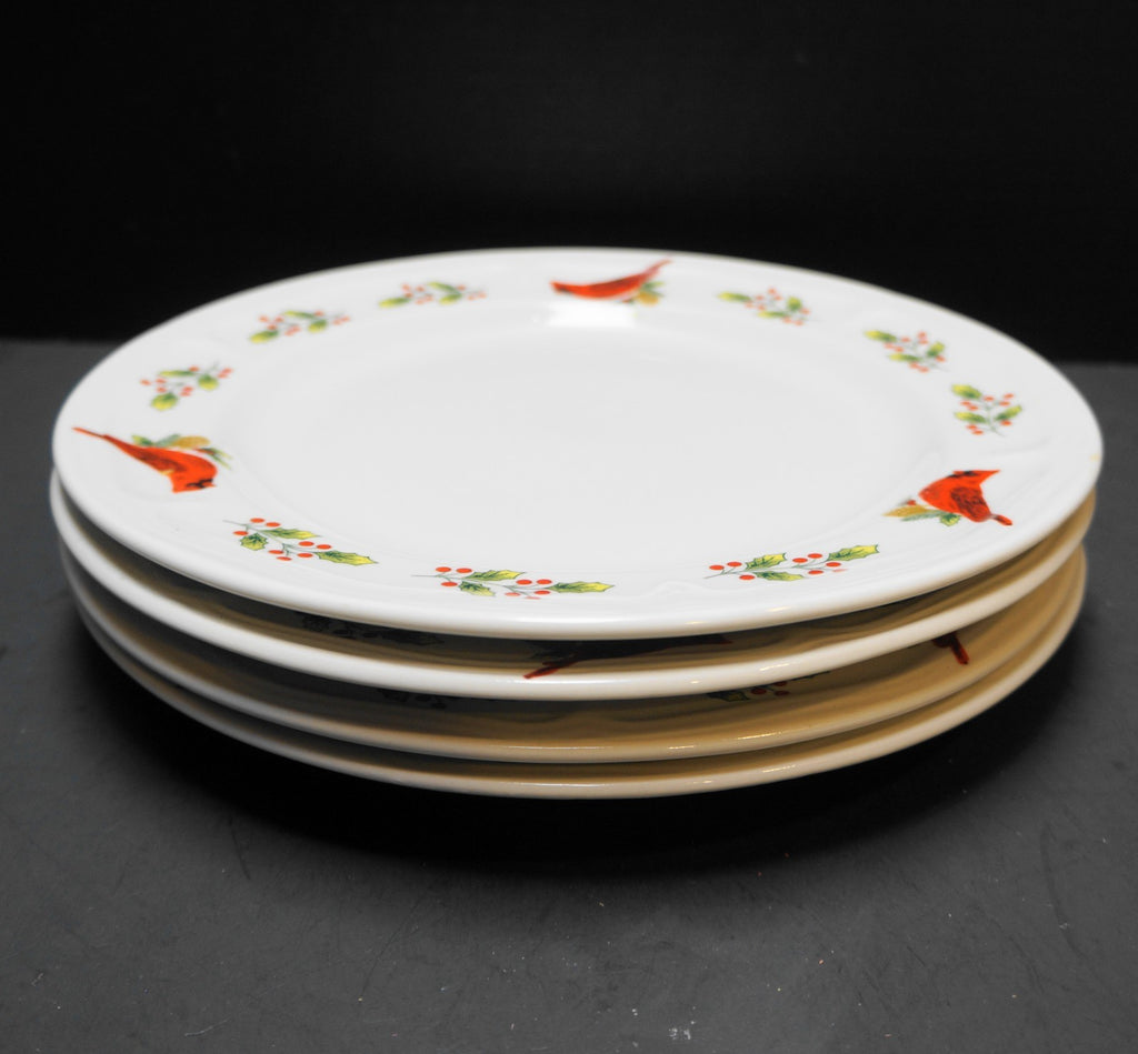 Gibson Winter Birds Cardinal Holly Dinner Plates Set of 4