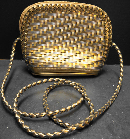 1980s Metallic Faux Leather Woven Purse Gold Silver Bronze