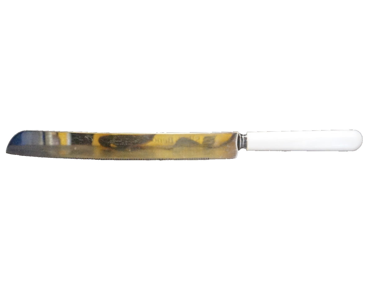 Leonard Silver Stainless Steel White Pearlized Lucite Handle Cake Knife