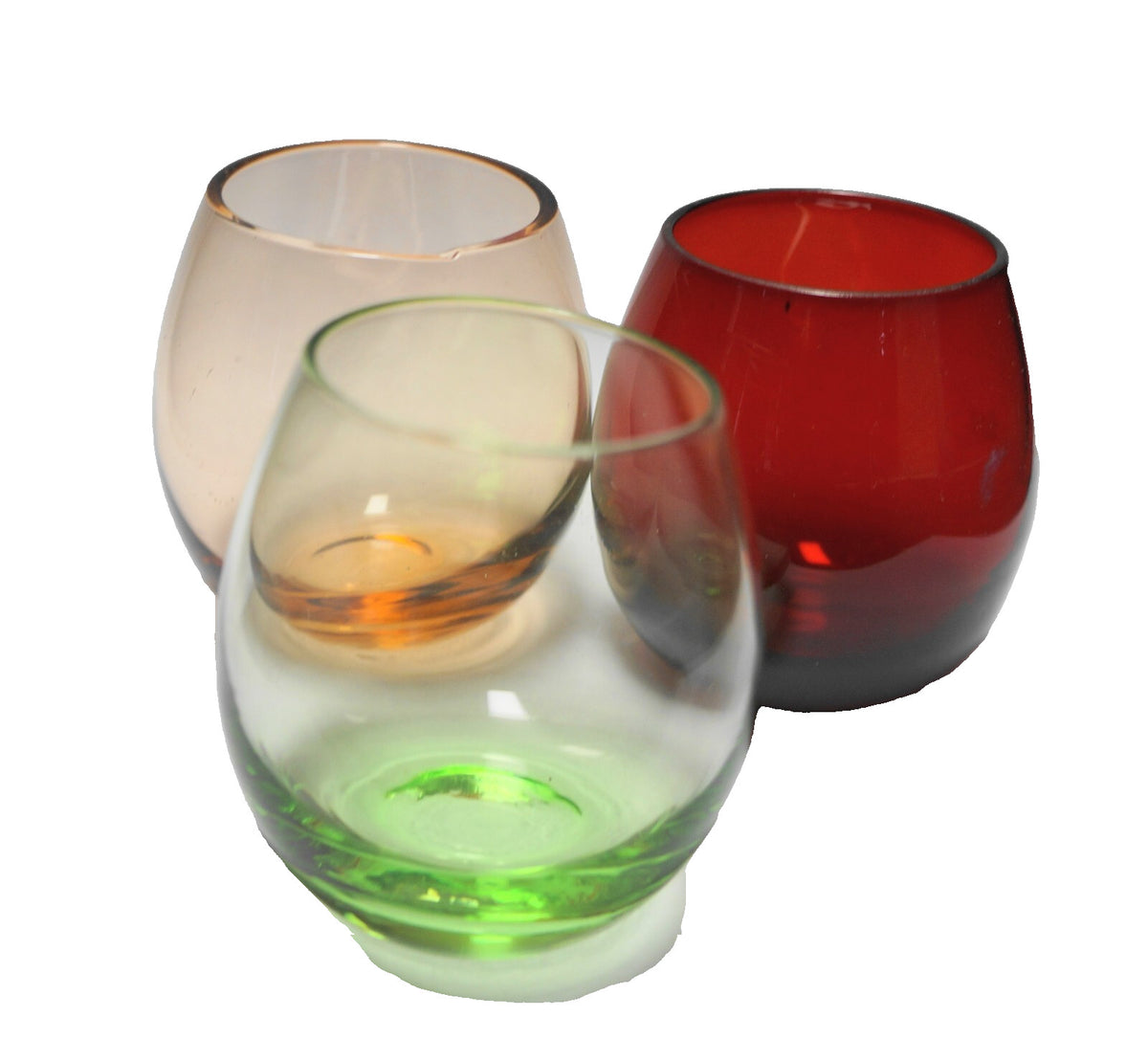 Jewel Tone Glass Mini Roly Poly Cordial Cocktail Shot Glasses Set of 3
