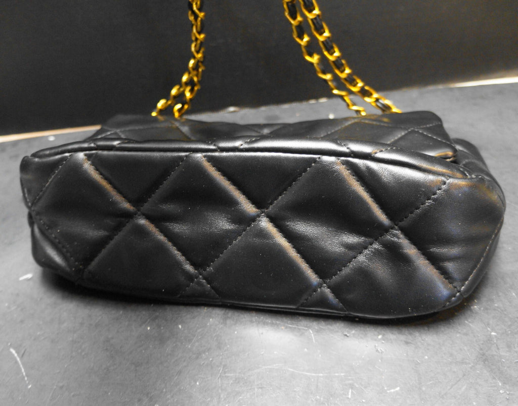 Black Faux Leather Soft Quilted Shoulder Bag Crossbody Chain Strap