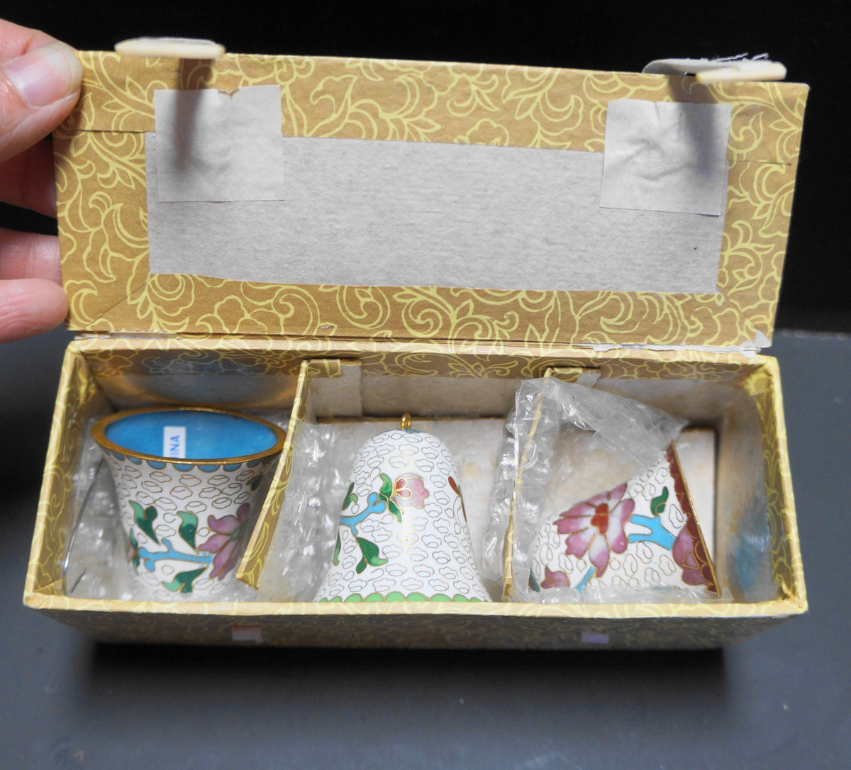 Lillian Vernon White Enamel Cloisonne Bell Ornaments Set of 3