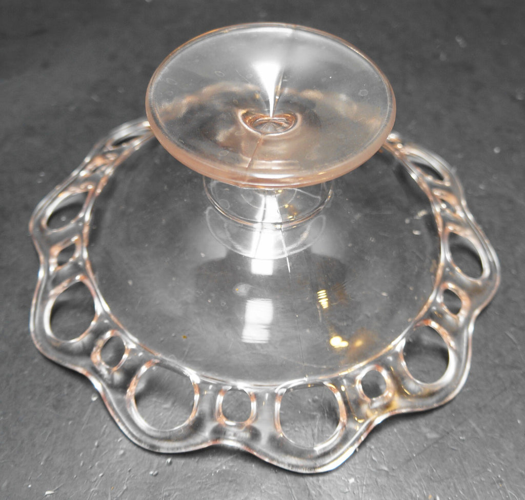 Lancaster Pink Open Work Lace Edge Compote Depression Glass