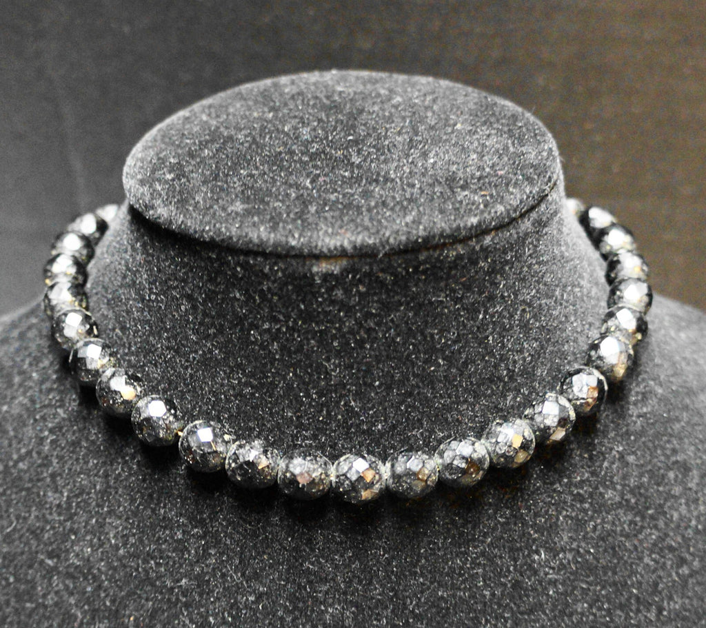 Black Glass Faceted Beads Necklace Choker Chain Strung