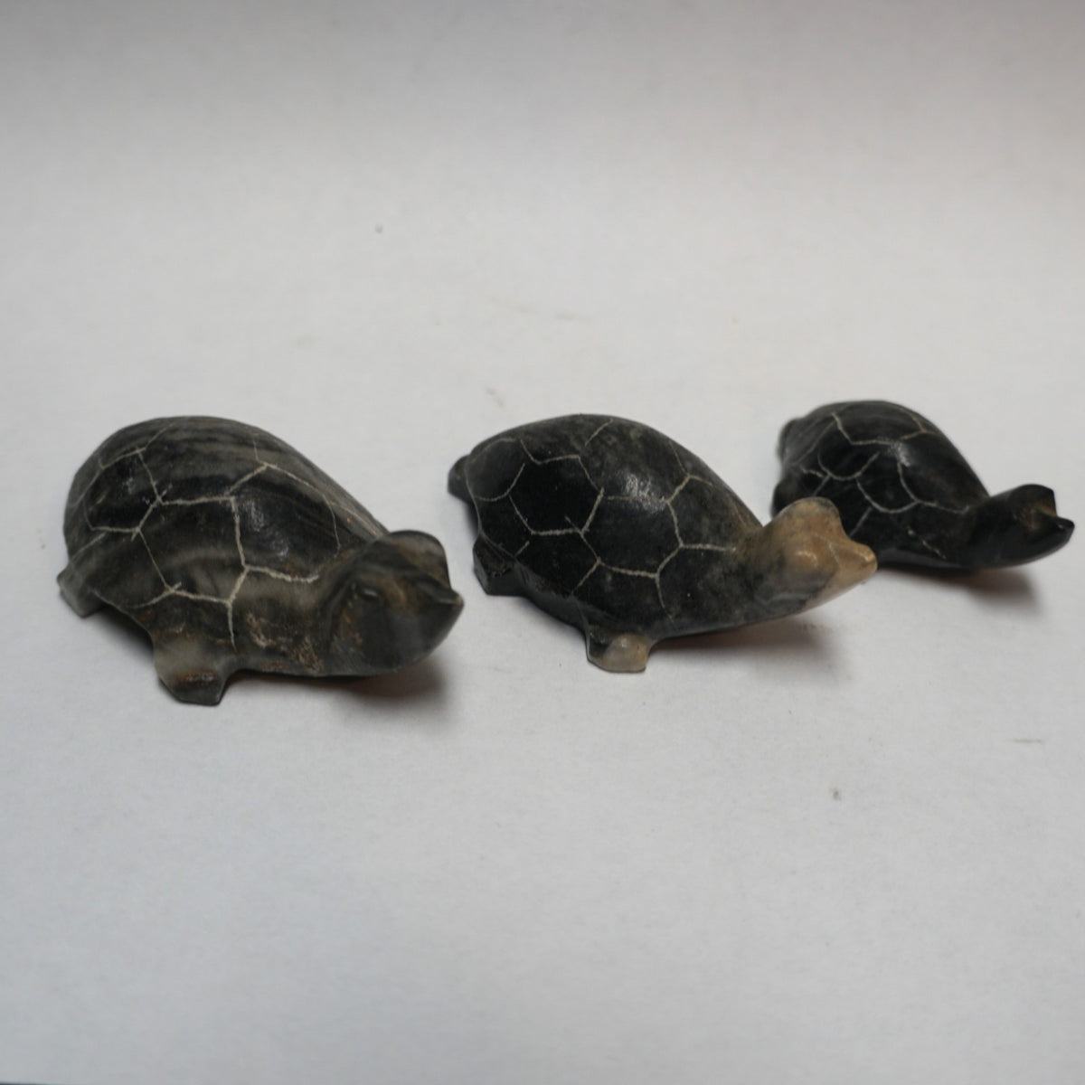 Hand Carved Turtle Figurines Dark Stone Set of 3