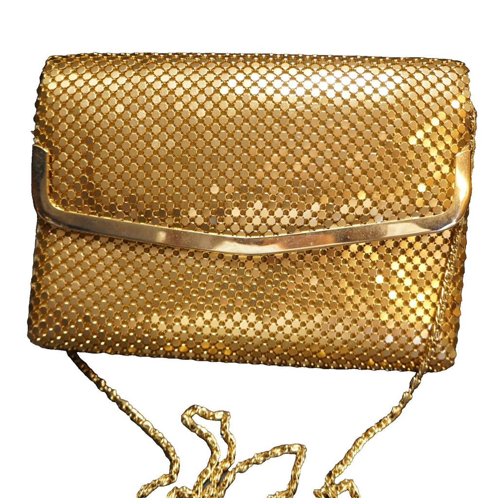 Gold Tone Metal Mesh Vintage Purse Shoulder Bag Clutch