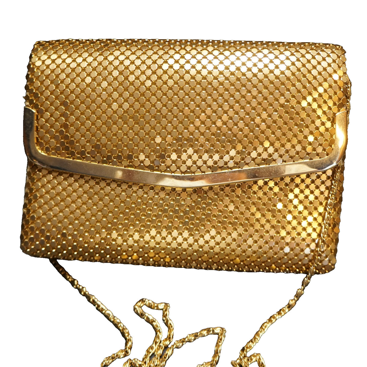 Gold Tone Metal Mesh Vintage Purse Shoulder Bag Clutch
