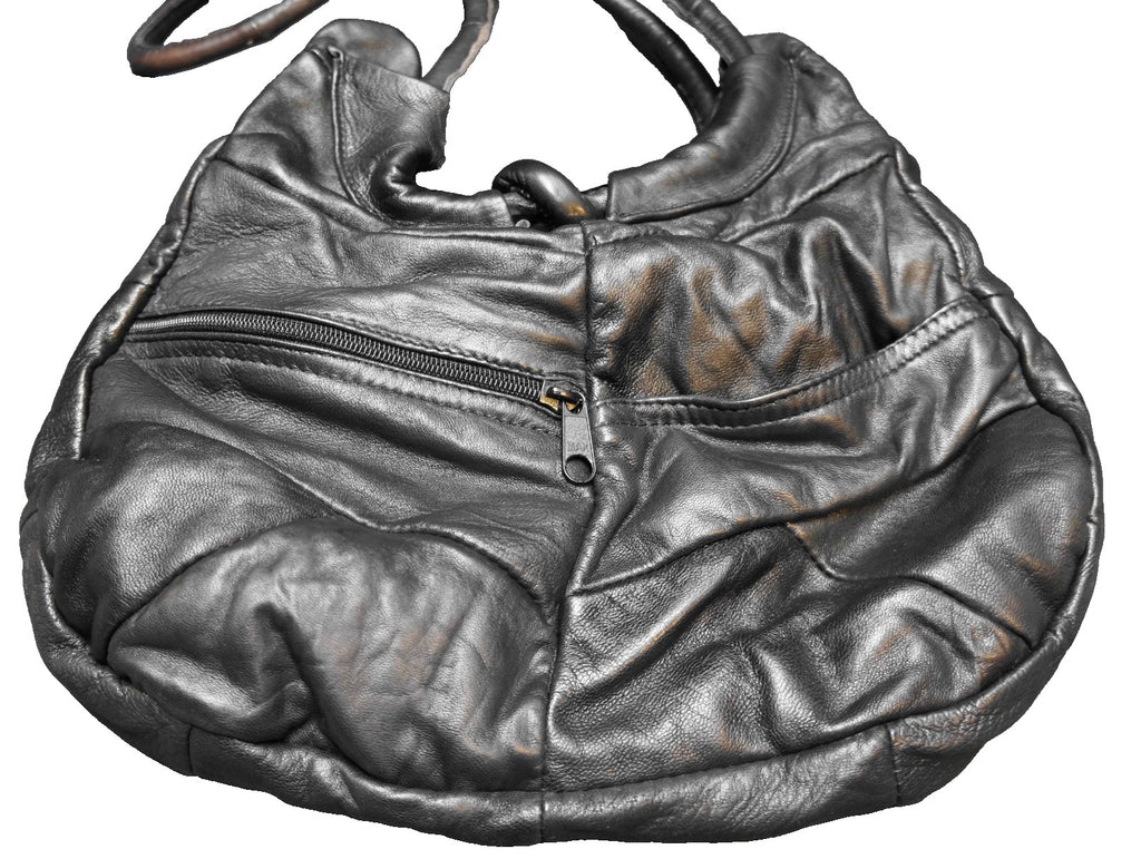 Black Leather Slouchy Hobo Shoulder Bag Purse Made in Mexico