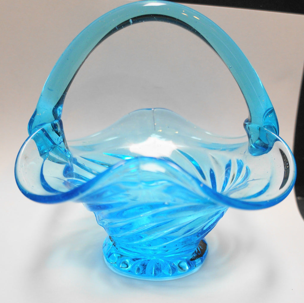 Electric Blue Swirl Art Glass Basket