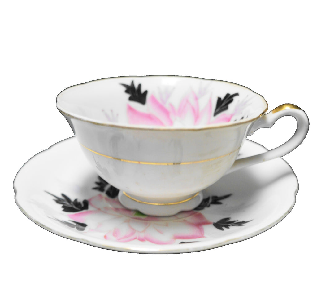 Pink Flower Hand Painted Cup Saucer Made in Japan