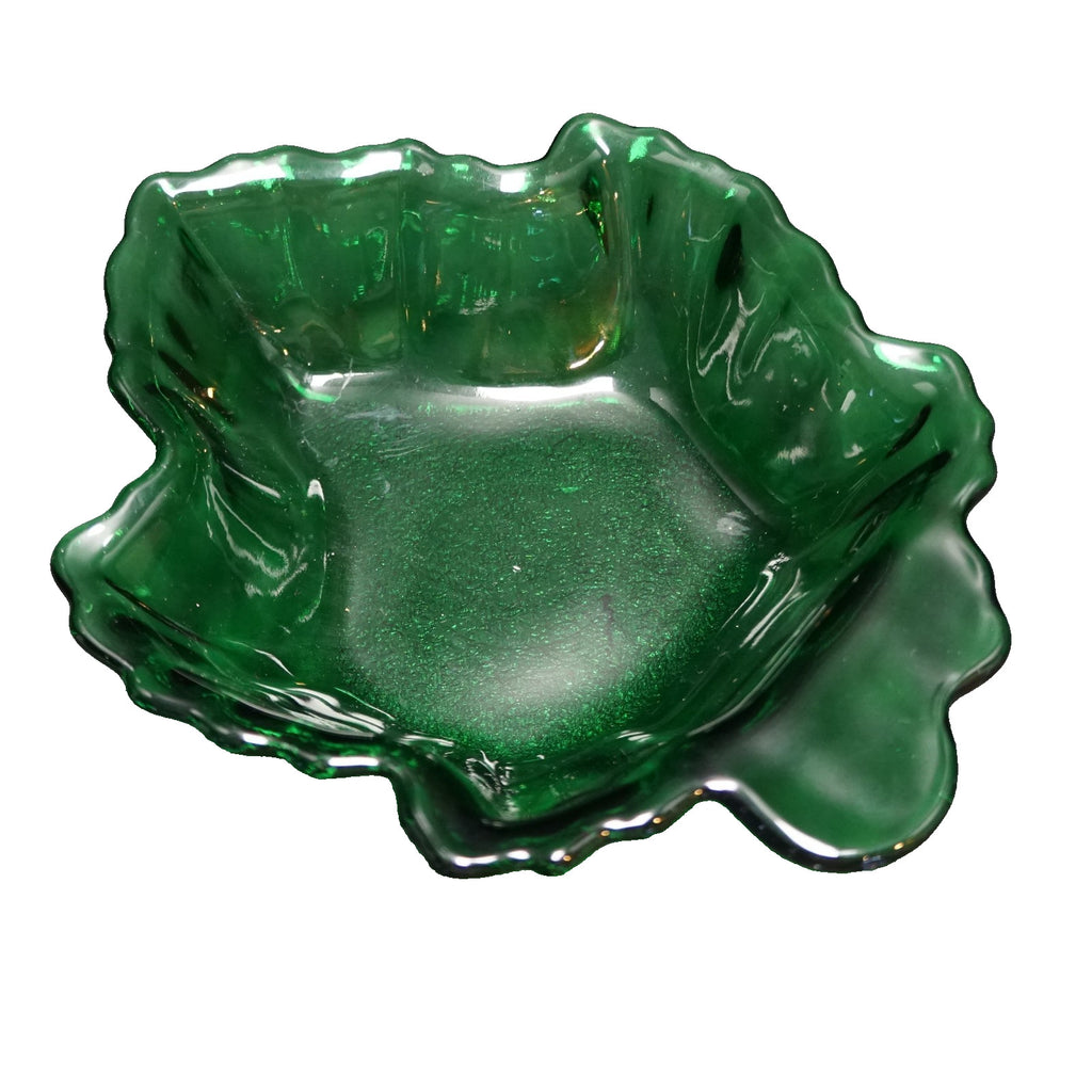 Anchor Hocking Forest Green Maple Leaf Candy Dish Bowl