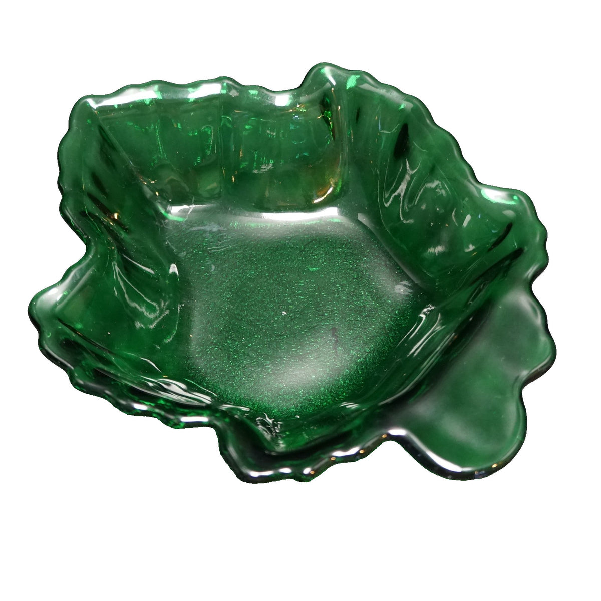 Anchor Hocking Forest Green Maple Leaf Candy Dish Bowl