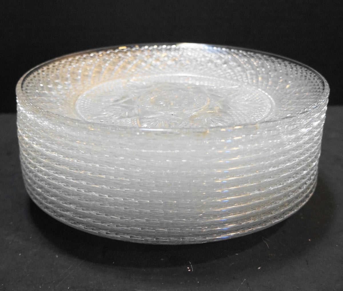Durand Antique Clear Luncheon Salad Plates Set of 12 Cristal d'Arques France