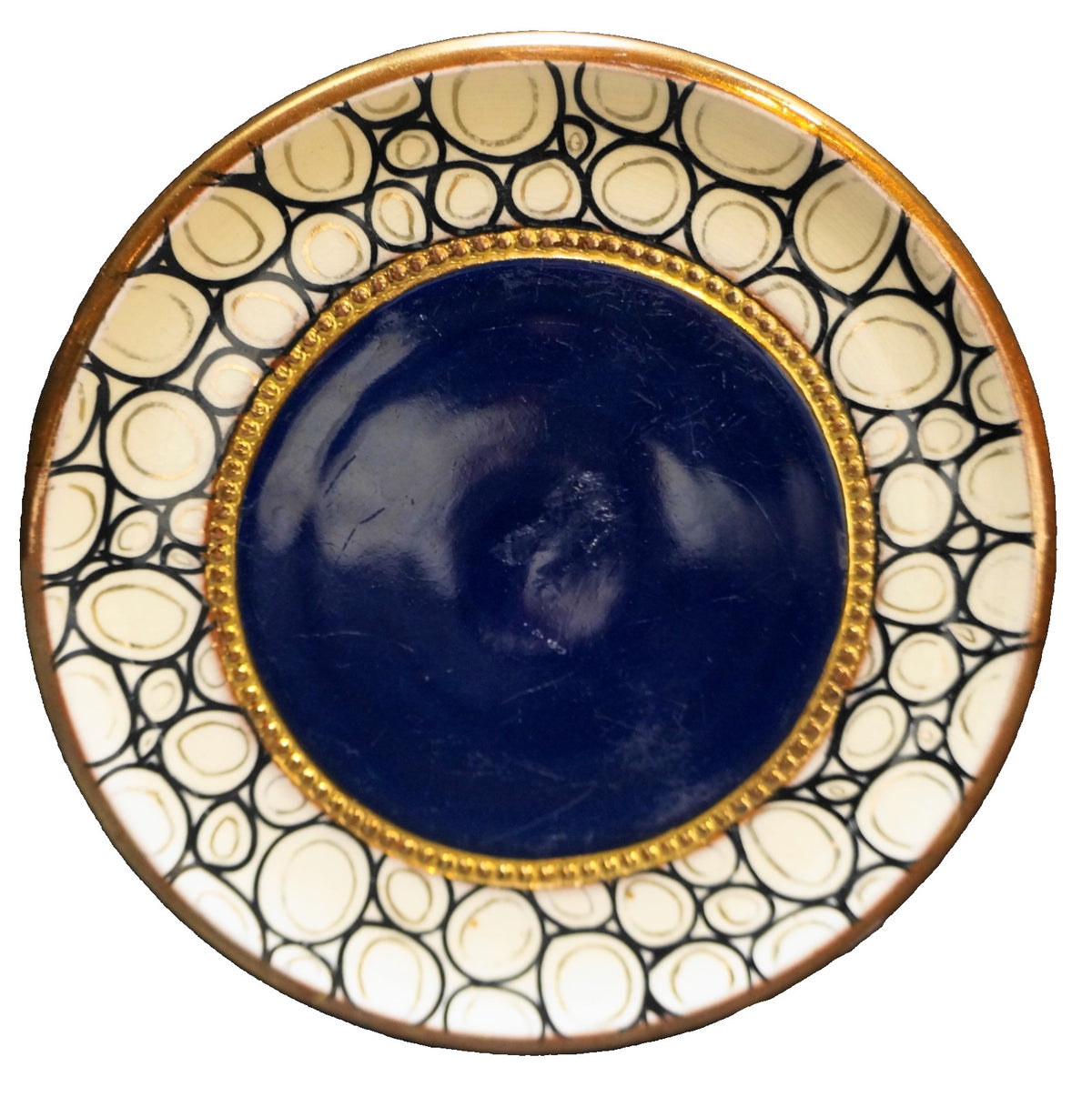 Blue Gold Cream Redware Small Plate Tea Trivet Price England 6 IN