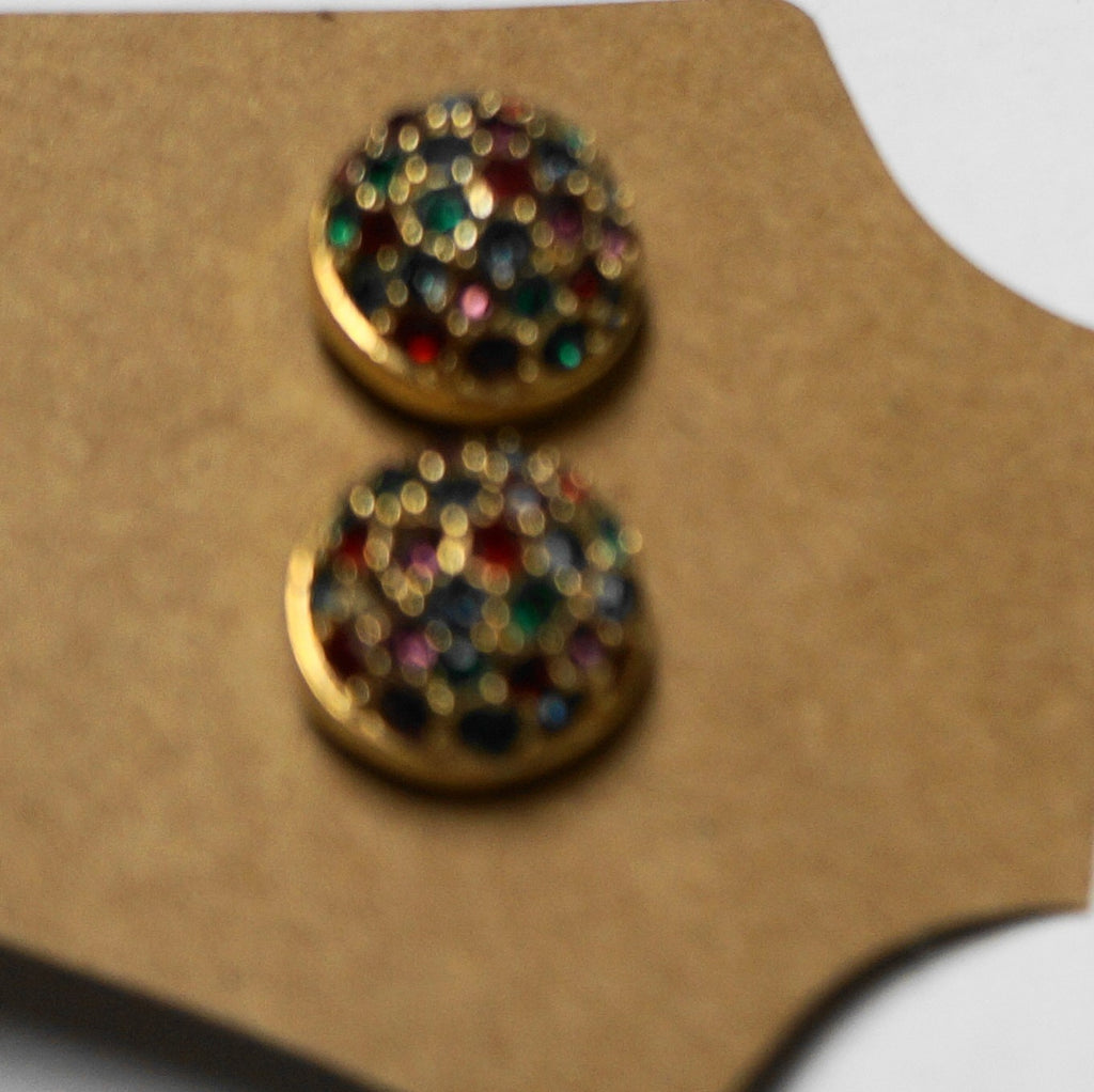 Swarovski Red Green Violet Crystal Dome Gold Plated Earrings