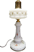 Satin Milk Glass Electric Table Lamp Hand Painted Roses