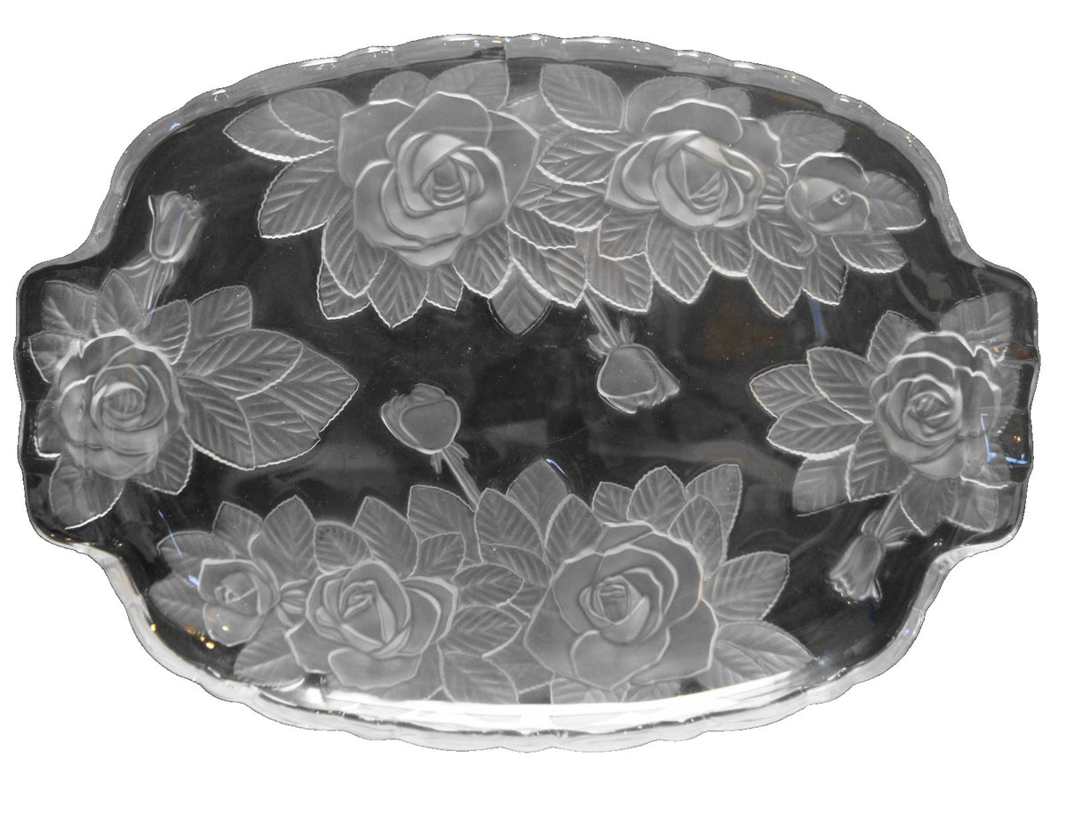 Studio Nova Winter Rose Frosted Roses Crystal Oblong Tray 15 In