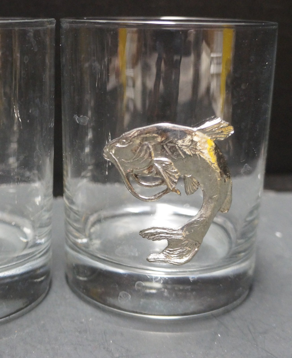 Maurice Milleur Fine Pewter Glass Tumblers Set of 4 Crab Pelican Catfish Anchor