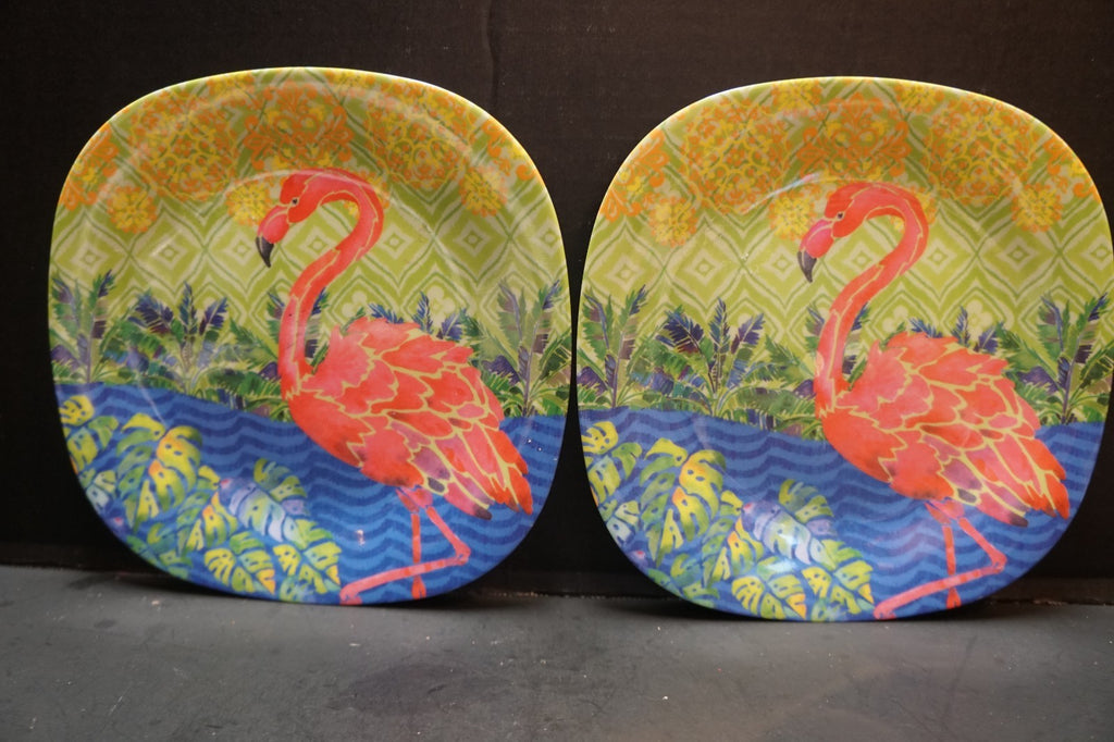 Certified International Flamingo Melamine Square Plates Pair 8 1/4 IN