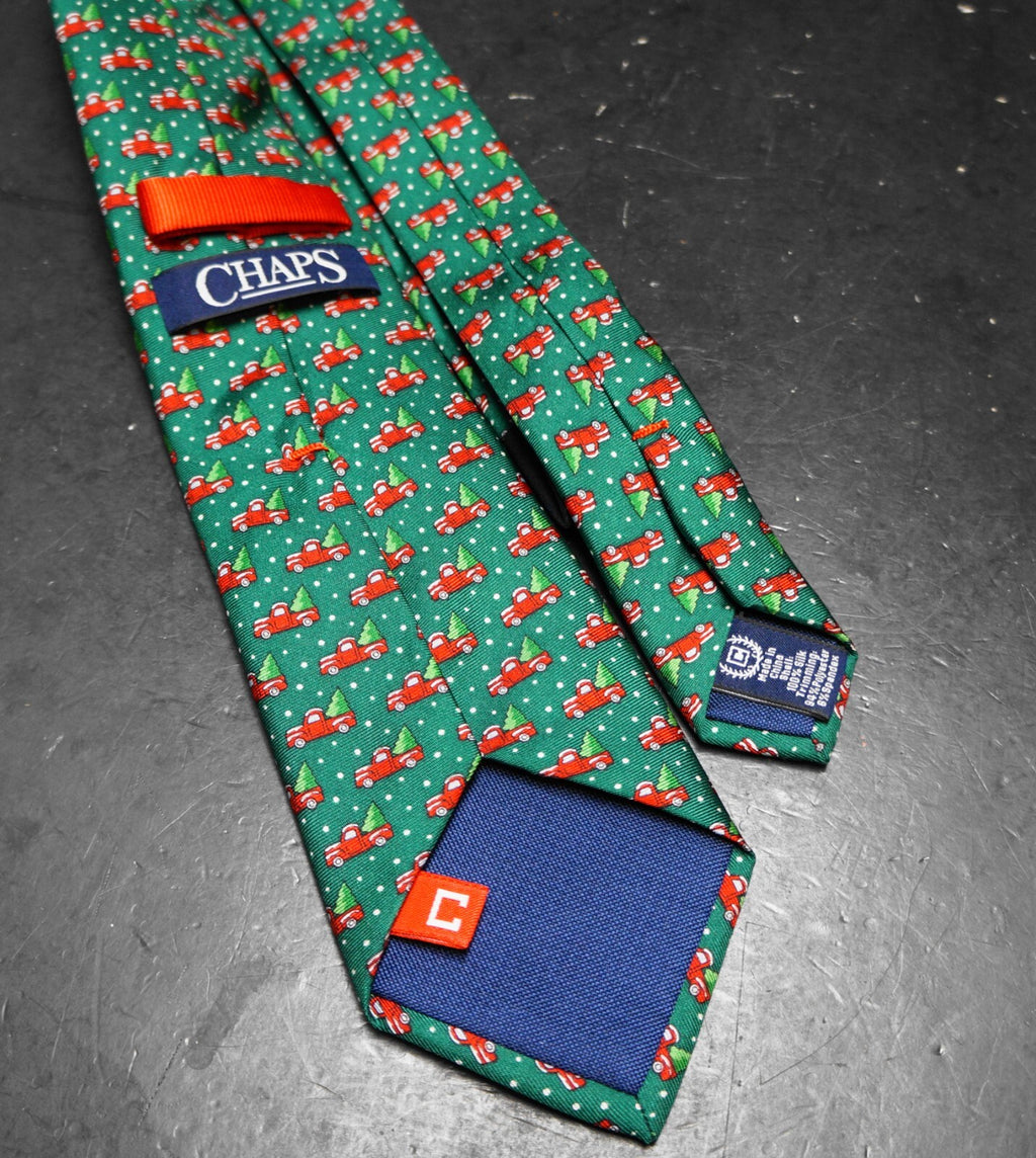 Chaps Christmas Tie Red Truck Christmas Tree Green Silk
