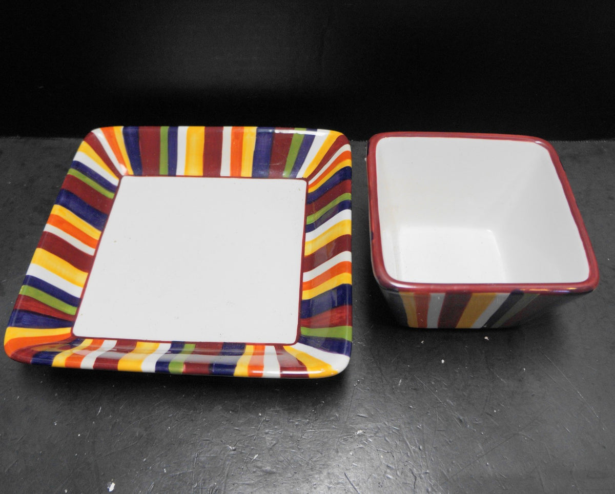 SOLD Pampered Chef Simple Additions Striped Square Dessert Bowl Salad Plate