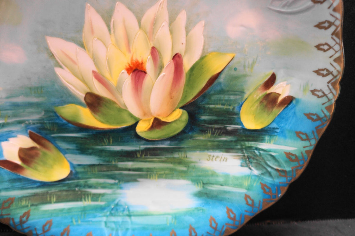 Beyer & Bock Water Lily Hand Painted Artist Signed Stein Porcelain Plate Prussia