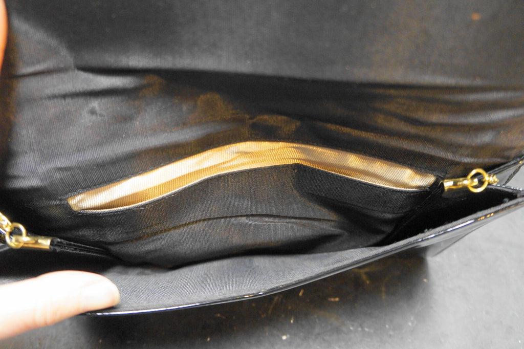 Black Patent Vinyl Envelope Purse Slim Convertible Clutch