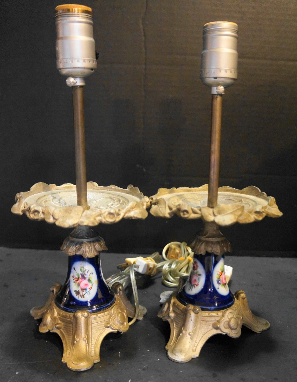 Hand Painted Roses Cobalt Blue Small Electric Table Lamps
