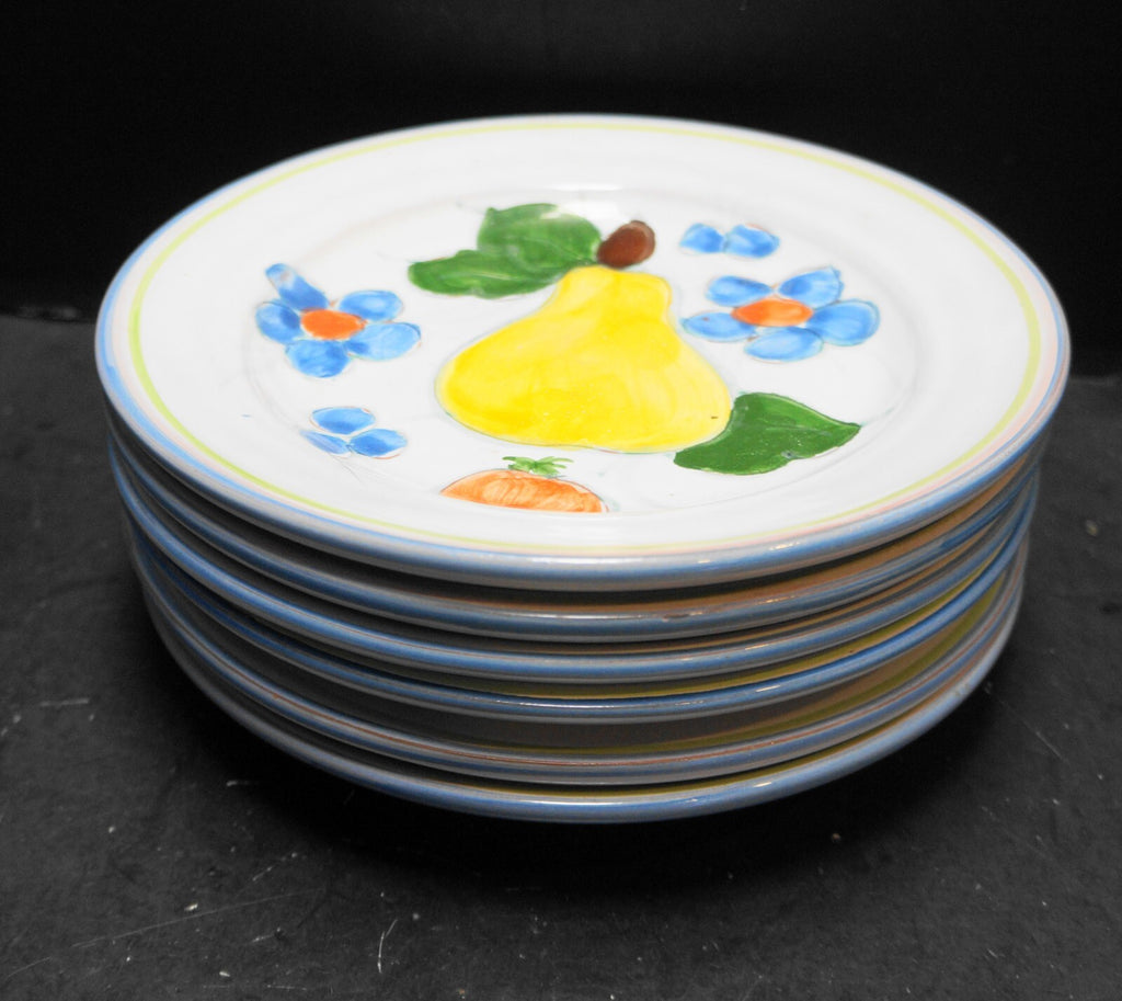 Himark Portugal Hand Painted Fruit Flowers Salad Plates Terra Cotta