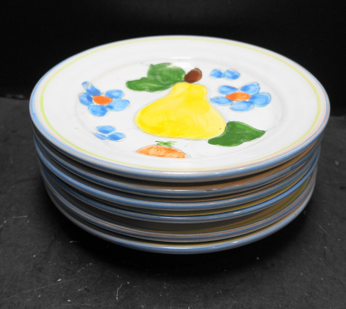Himark Portugal Hand Painted Fruit Flowers Salad Plates Terra Cotta