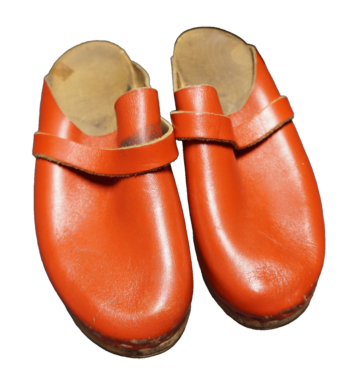 Poronylia Red Leather Wood Clogs Sweden Womens Shoes Small 4.5 or 5