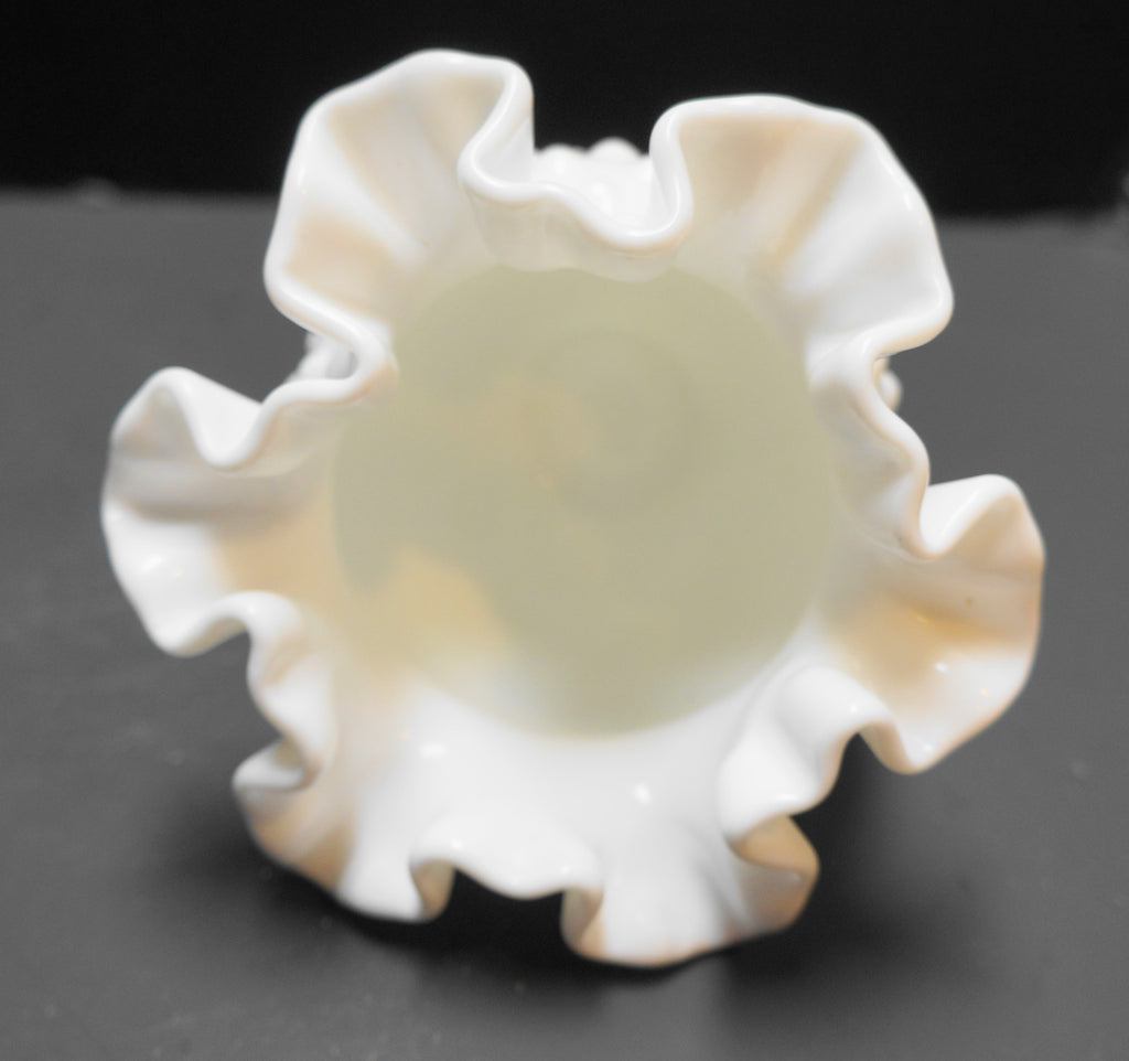 Fenton Hobnail Milk Glass #3854 4 1/2" Double Crimped Small Vase