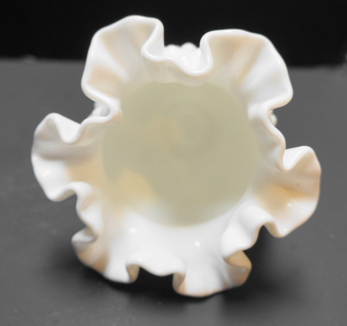Fenton Hobnail Milk Glass #3854 4 1/2" Double Crimped Small Vase