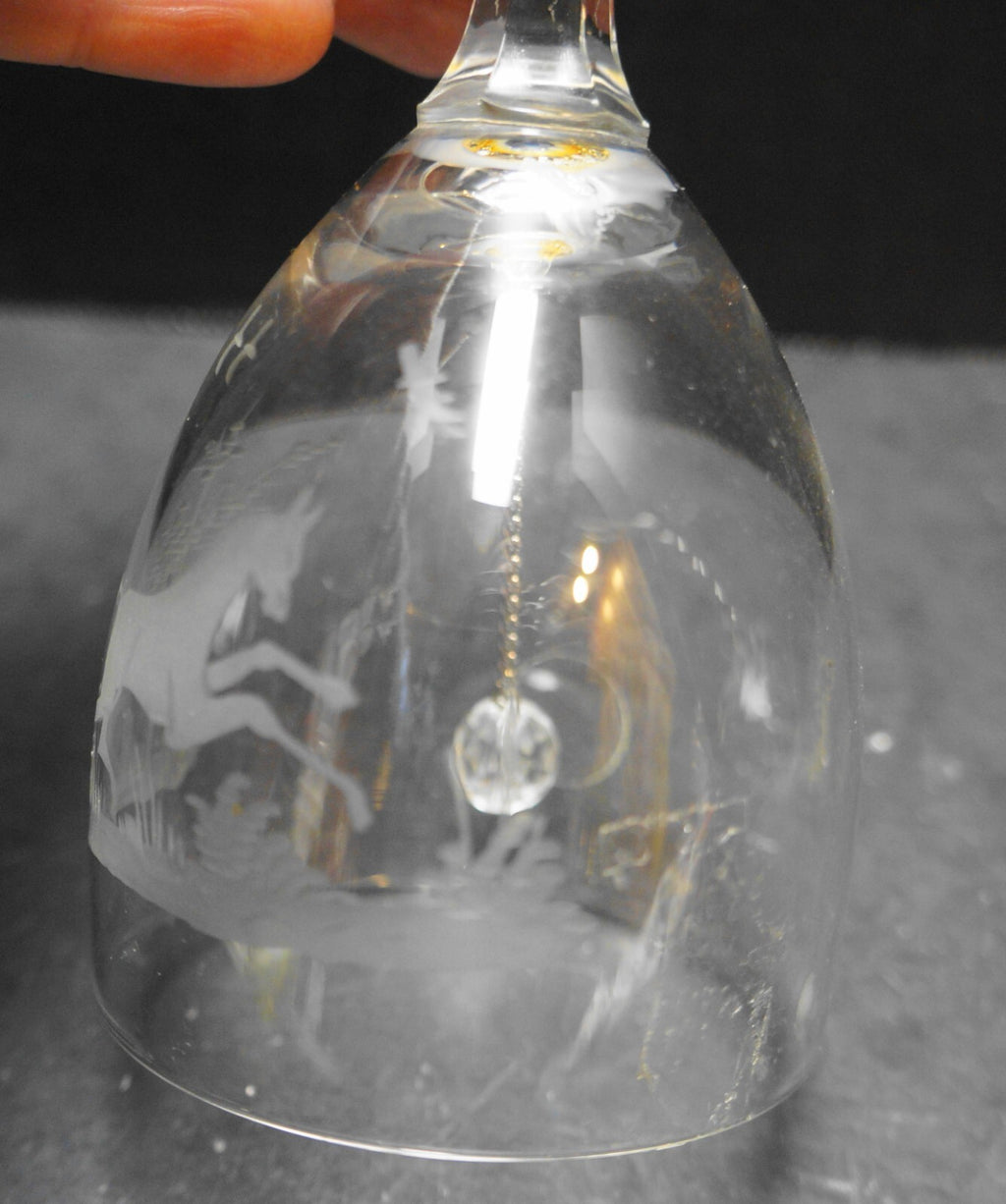 Etched Horse Design Clear Glass Bell