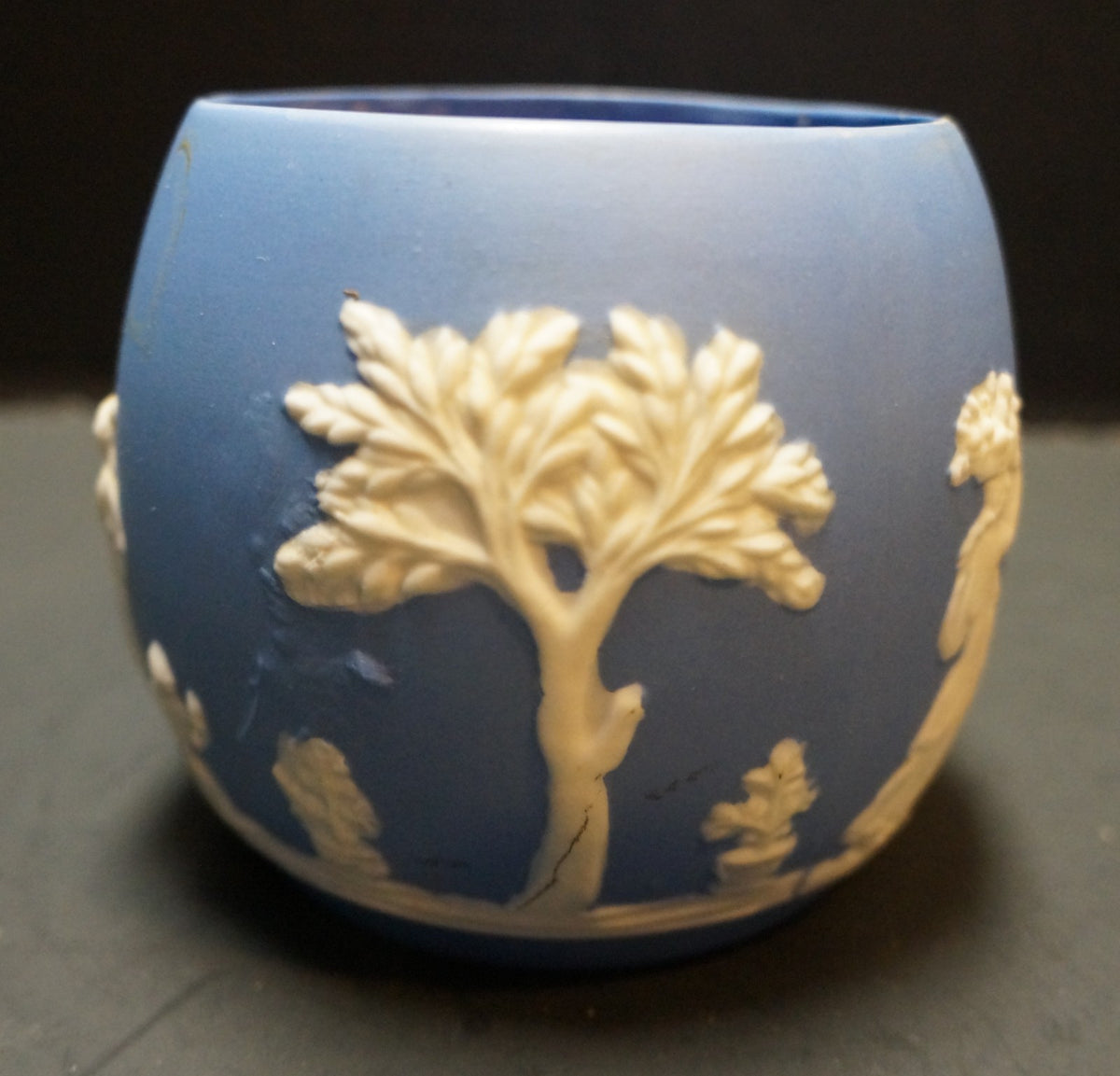 Cream on Blue Jasperware Cache Pot Jardiniere