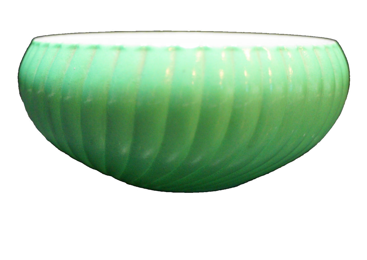 Anchor Hocking Vitrock Green Fired On Bulb Bowl Milk Glass Swirl