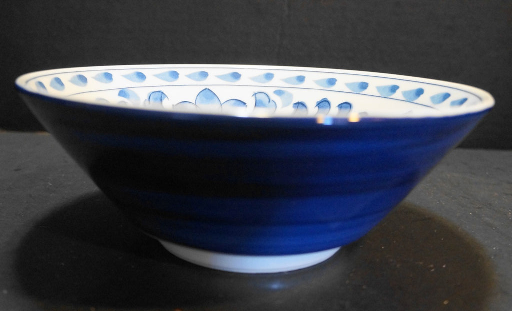 Blue White Floral Hand Painted Porcelain Rice Soup Bowl Large 7 1/2 IN Japan