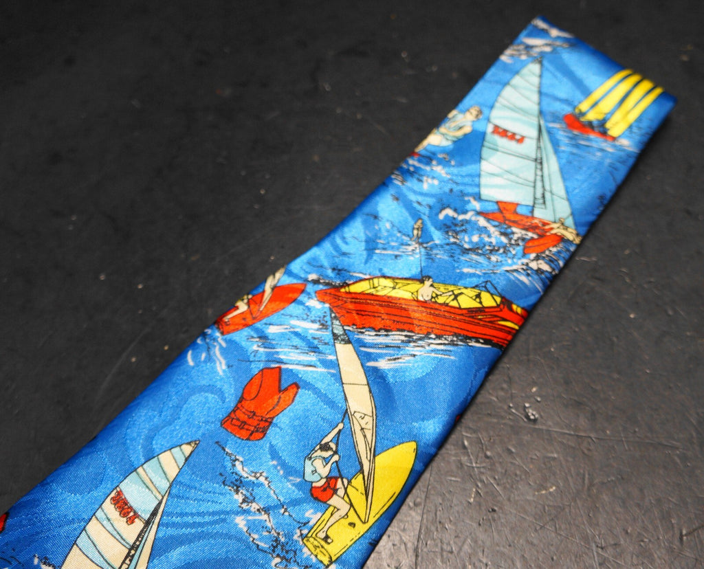 Florence Neckwear Men's Tie Sailboats Water Blue Yellow Red