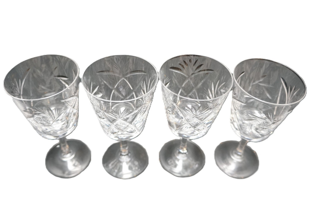 Bohemian Hand Cut Crystal Pinwheel Star Fan Cross White Wines Set of 4