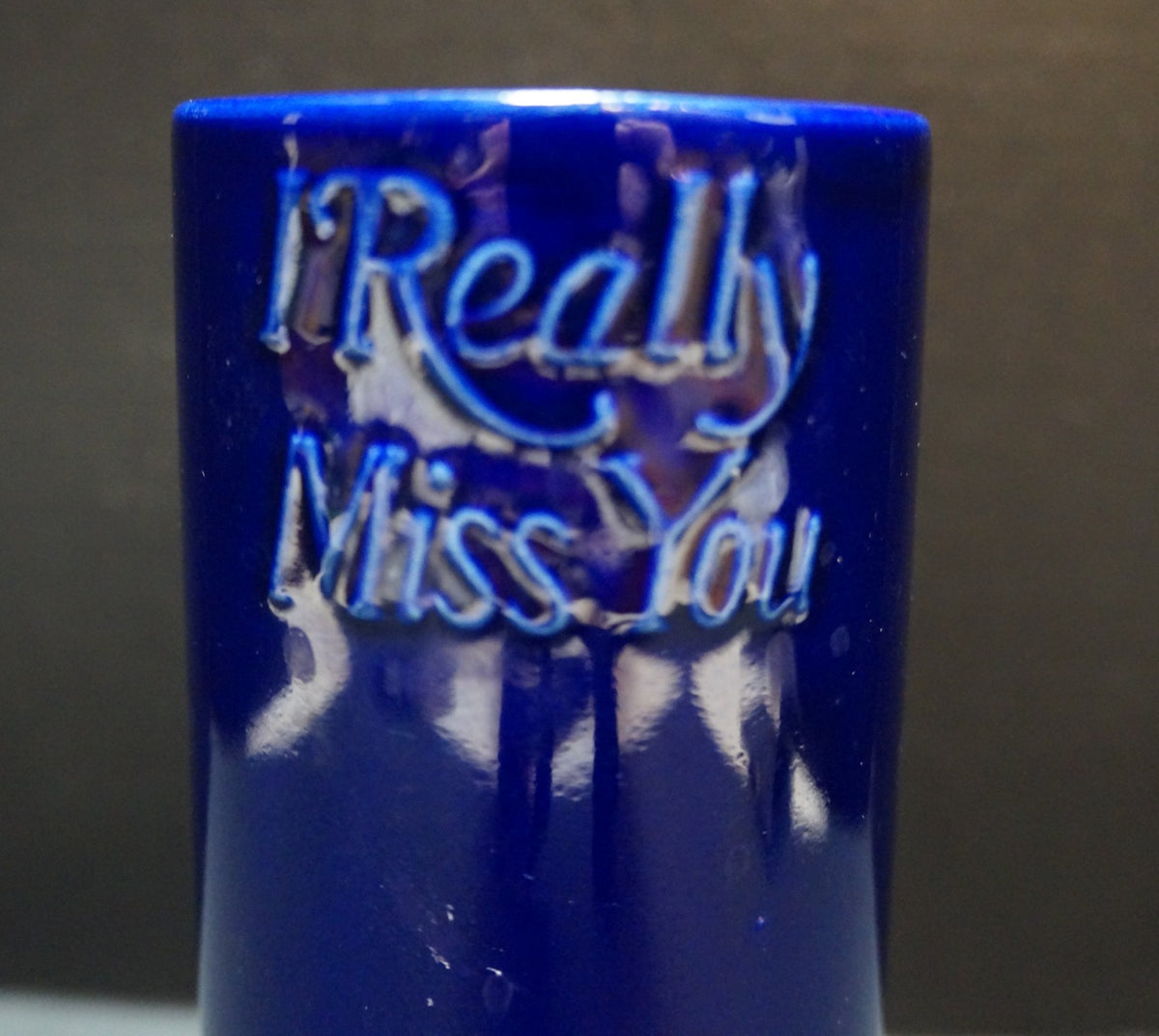 I Really Miss You Embossed Cobalt Blue Vase Design House Wm. Zappettini Co Japan