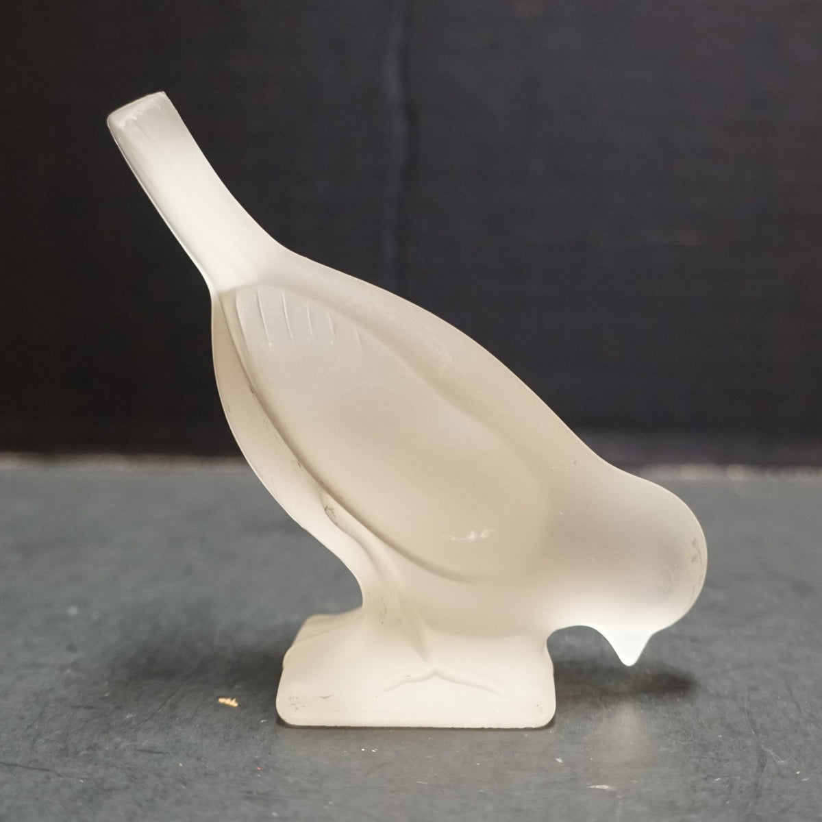 SOLD Smith Satin Frosted Glass Bird Figurine Head Down Nodding Sparrow Wren
