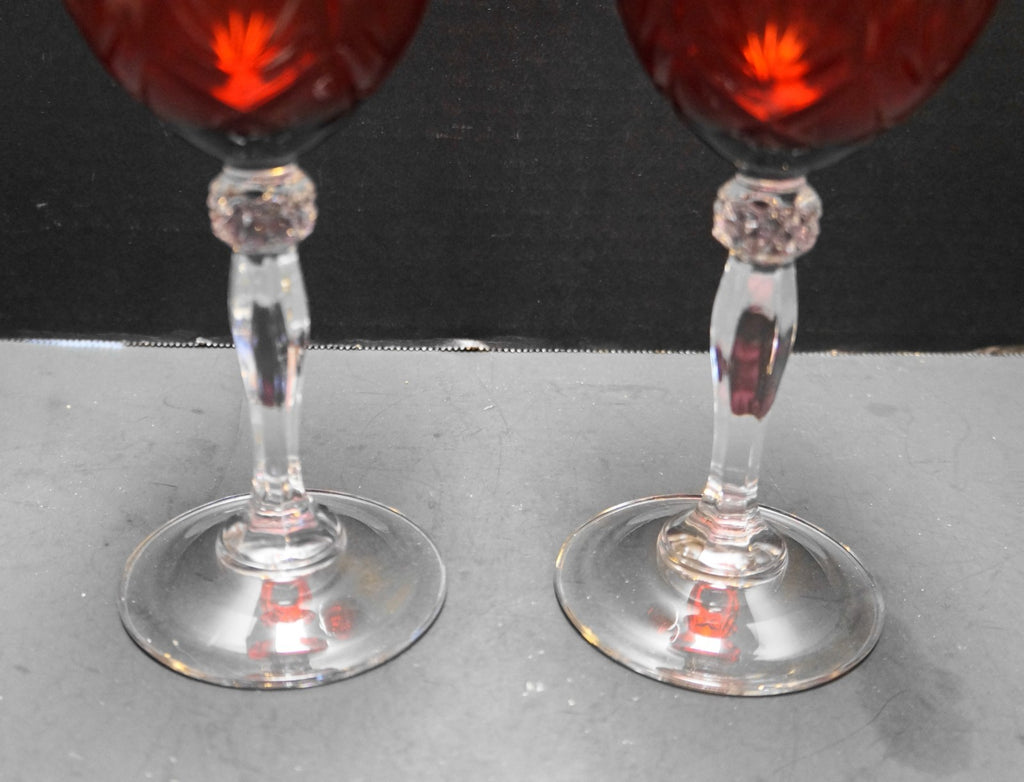 Durand Antique Ruby Red Water Goblets Pair