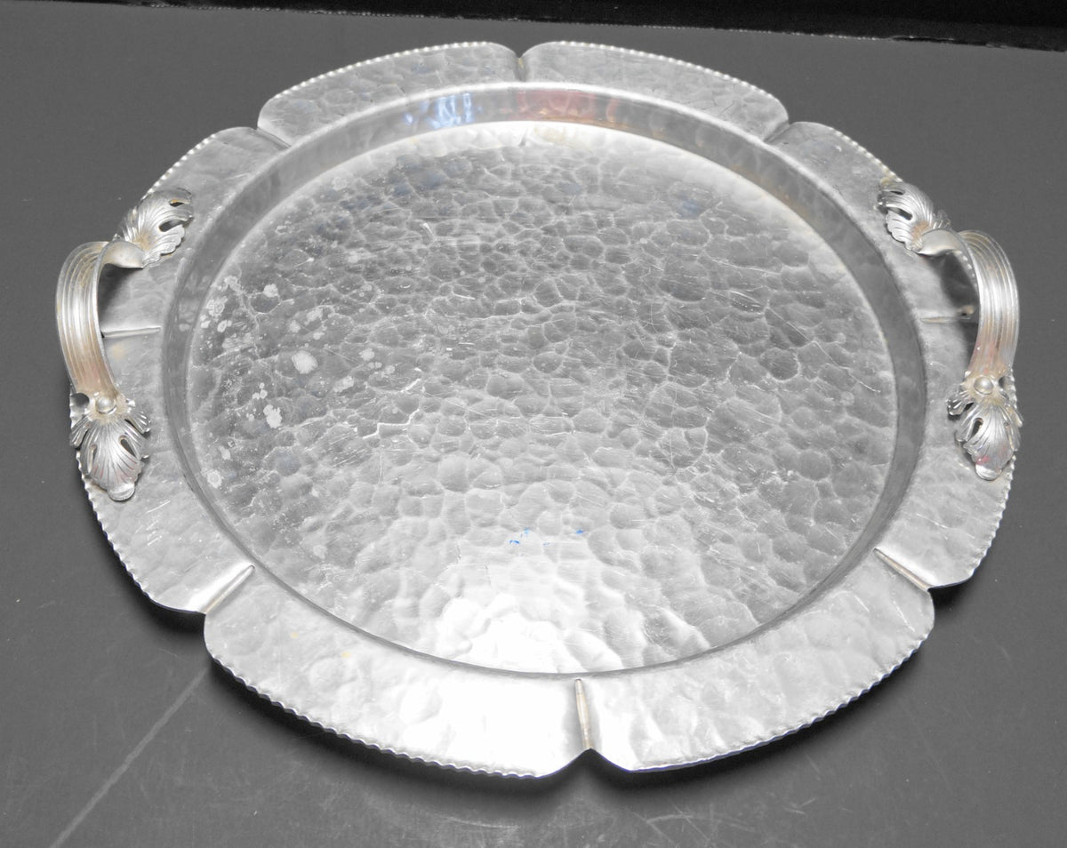 Continental Silverlook Hand Wrought Aluminum Round Handled Tray