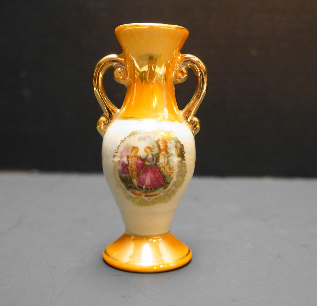 Orange Pearl Lustre Mini Urn Vase Portrait